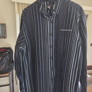Harley-Davidson Black and White Striped Casual Button Down Shirt